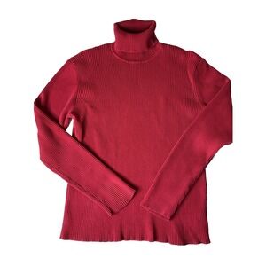Lauren Ralph Lauren Red Ribbed Turtleneck Monogram Pullover Sweater‎ Preppy XL